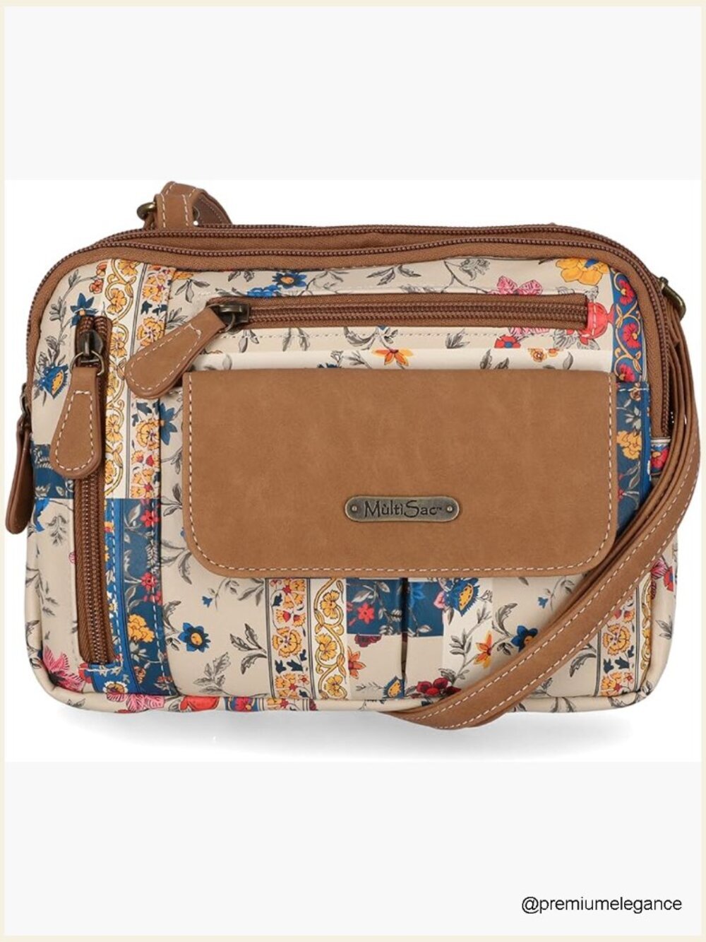 Triple Compartment Crossbody Bag with Multiple Pockets